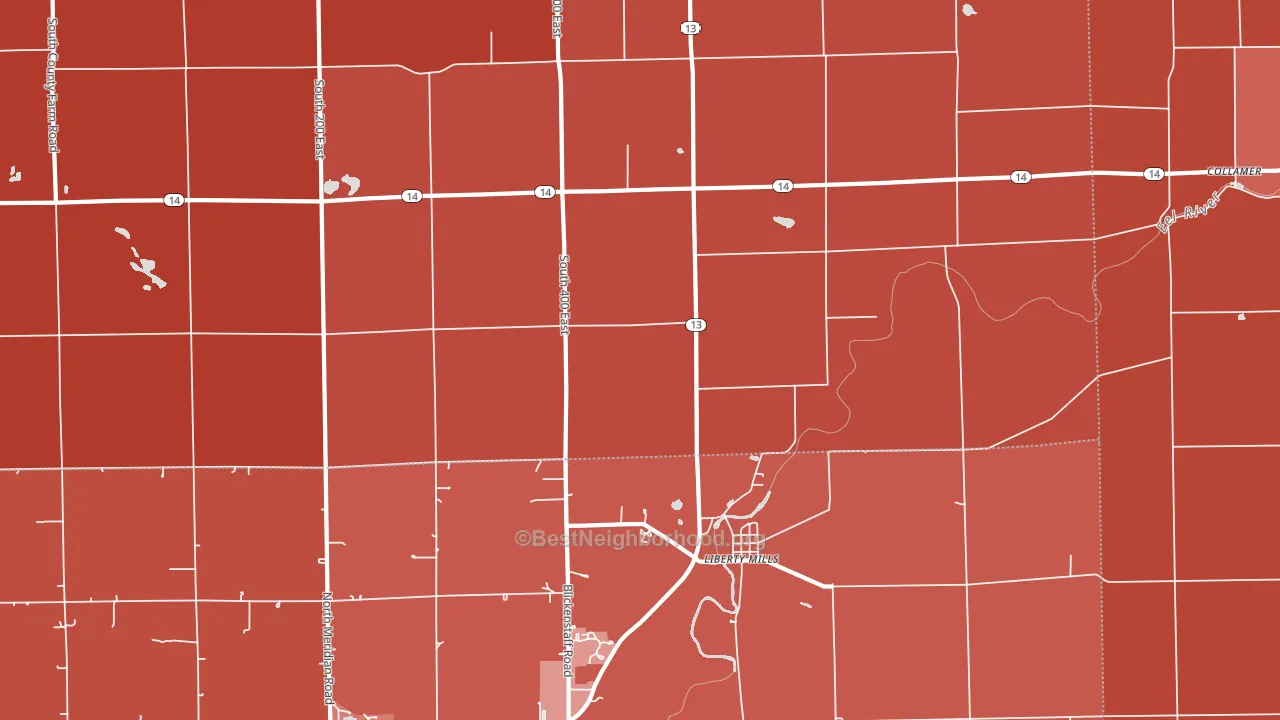 Liberty Mills, IN block-group political-lean map