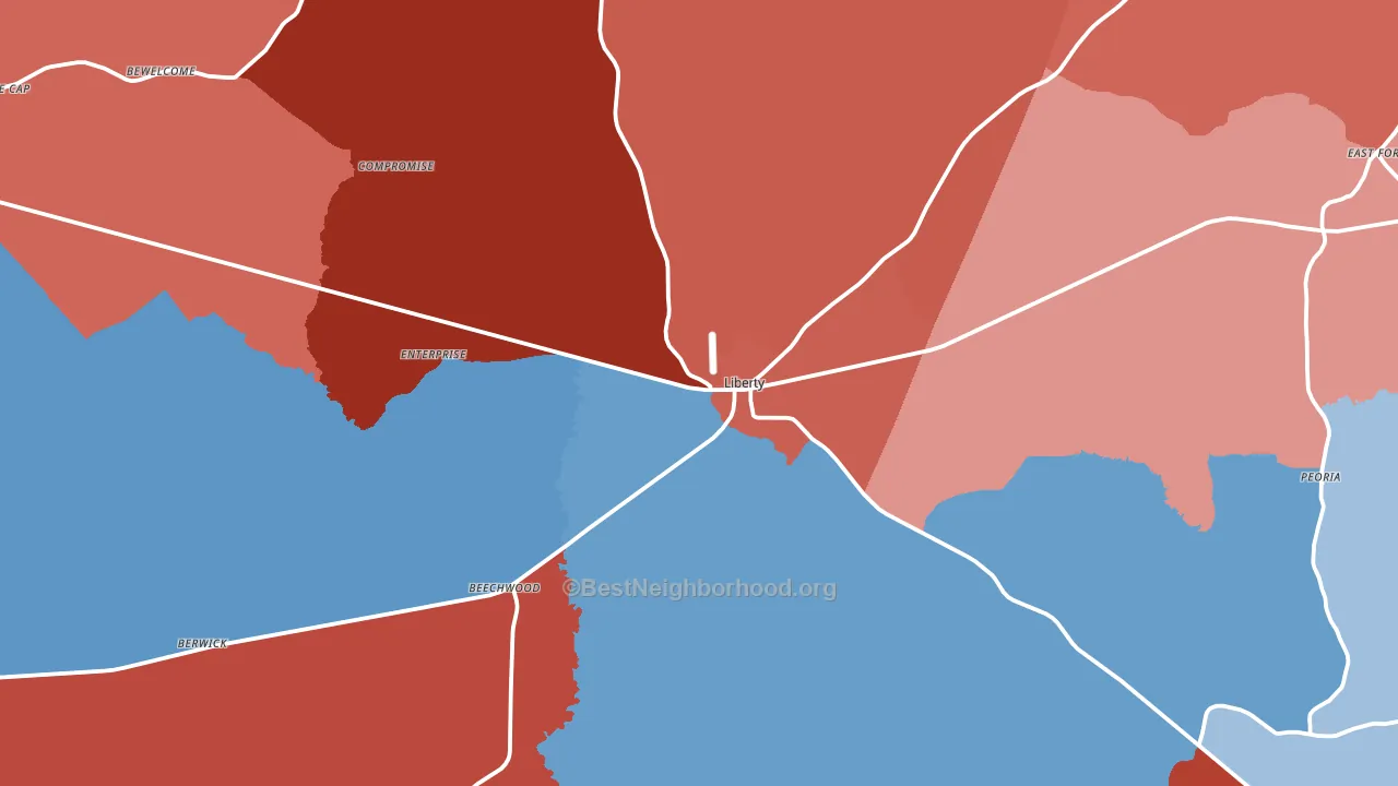 Liberty, MS block-group political-lean map
