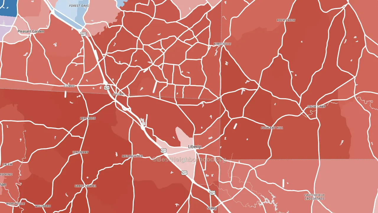 Liberty, NC block-group political-lean map