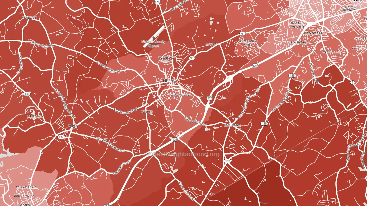 Liberty, SC block-group political-lean map