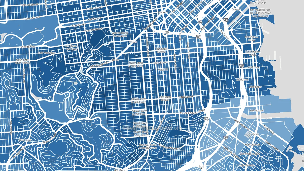 Liberty Street Historic District, San Francisco, CA block-group political-lean map