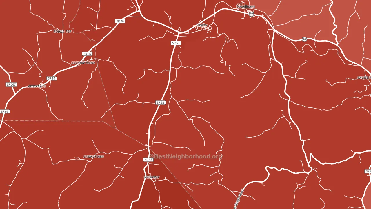 Liberty, TN block-group political-lean map