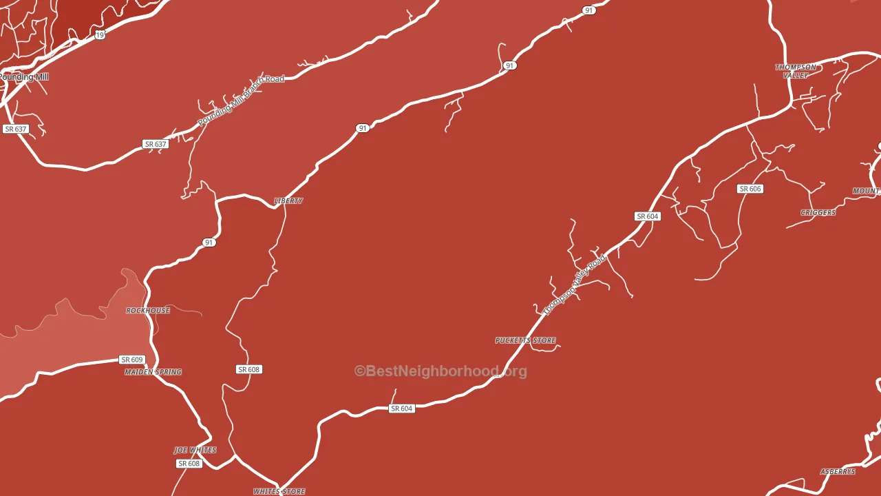 Liberty, VA block-group political-lean map