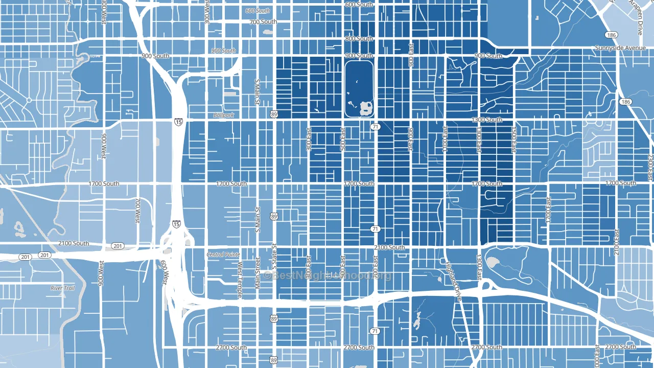 Liberty Wells, Salt Lake City, UT block-group political-lean map