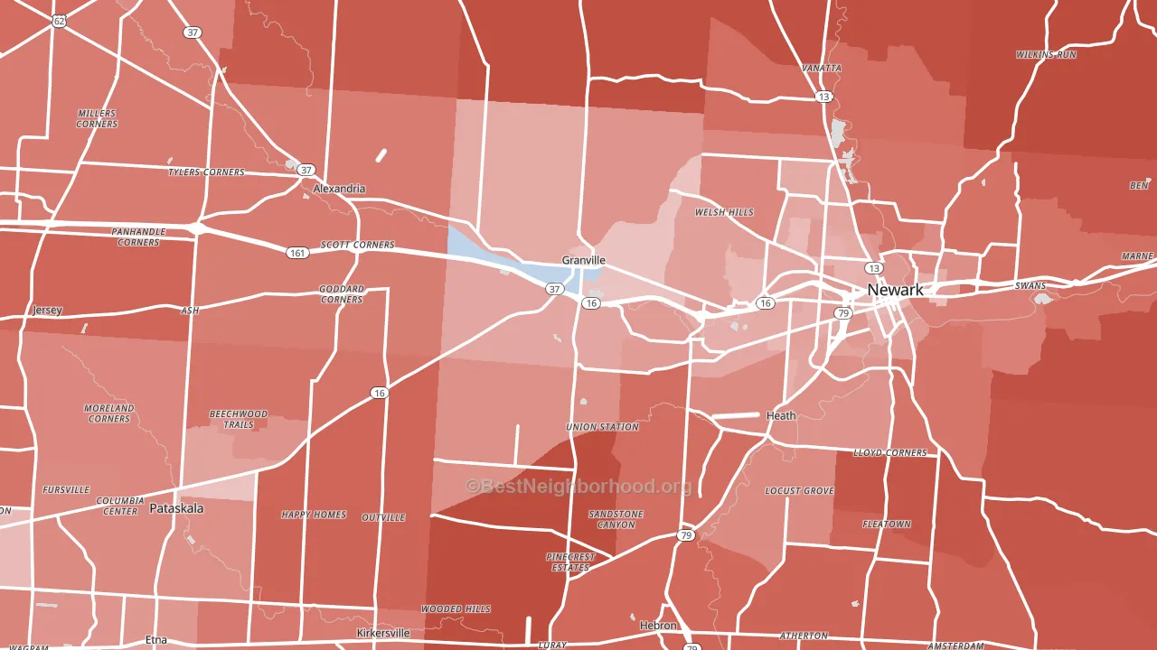 Licking County, OH block-group political-lean map
