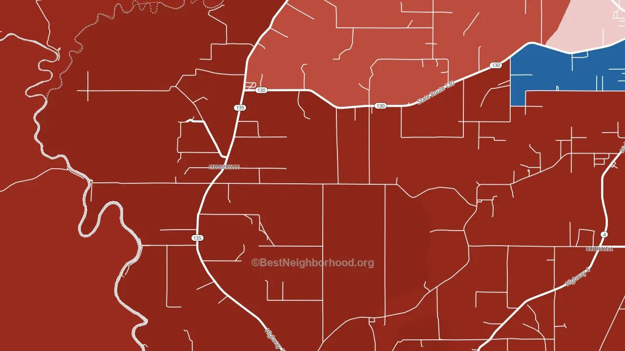 Liddieville, LA block-group political-lean map