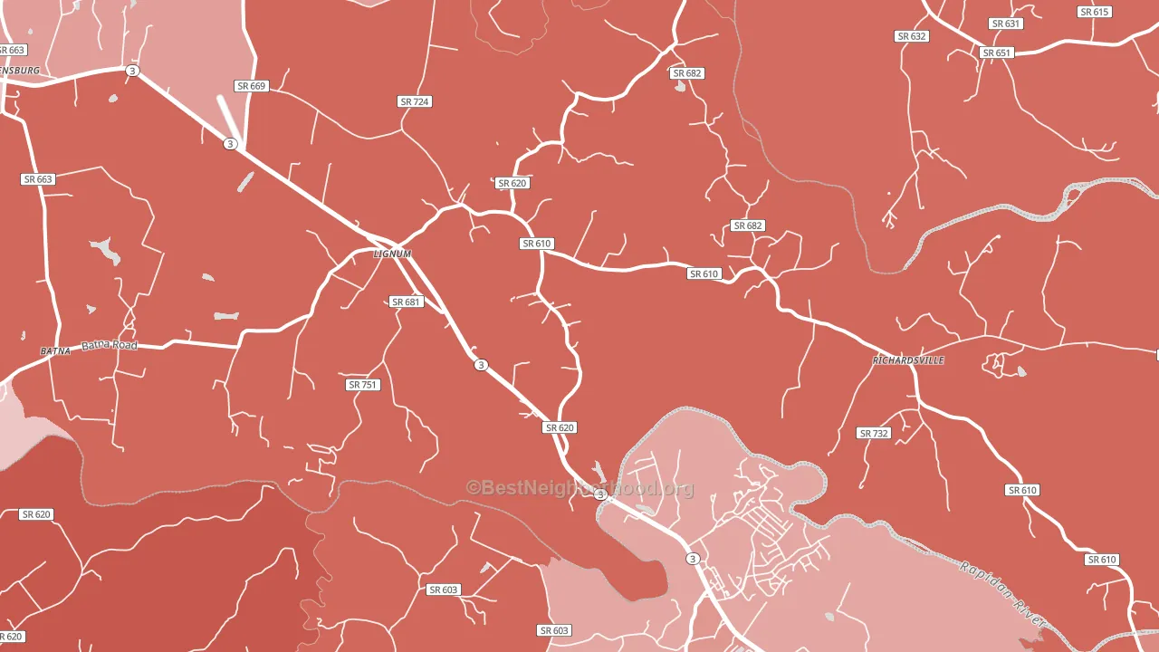 Lignum, VA block-group political-lean map