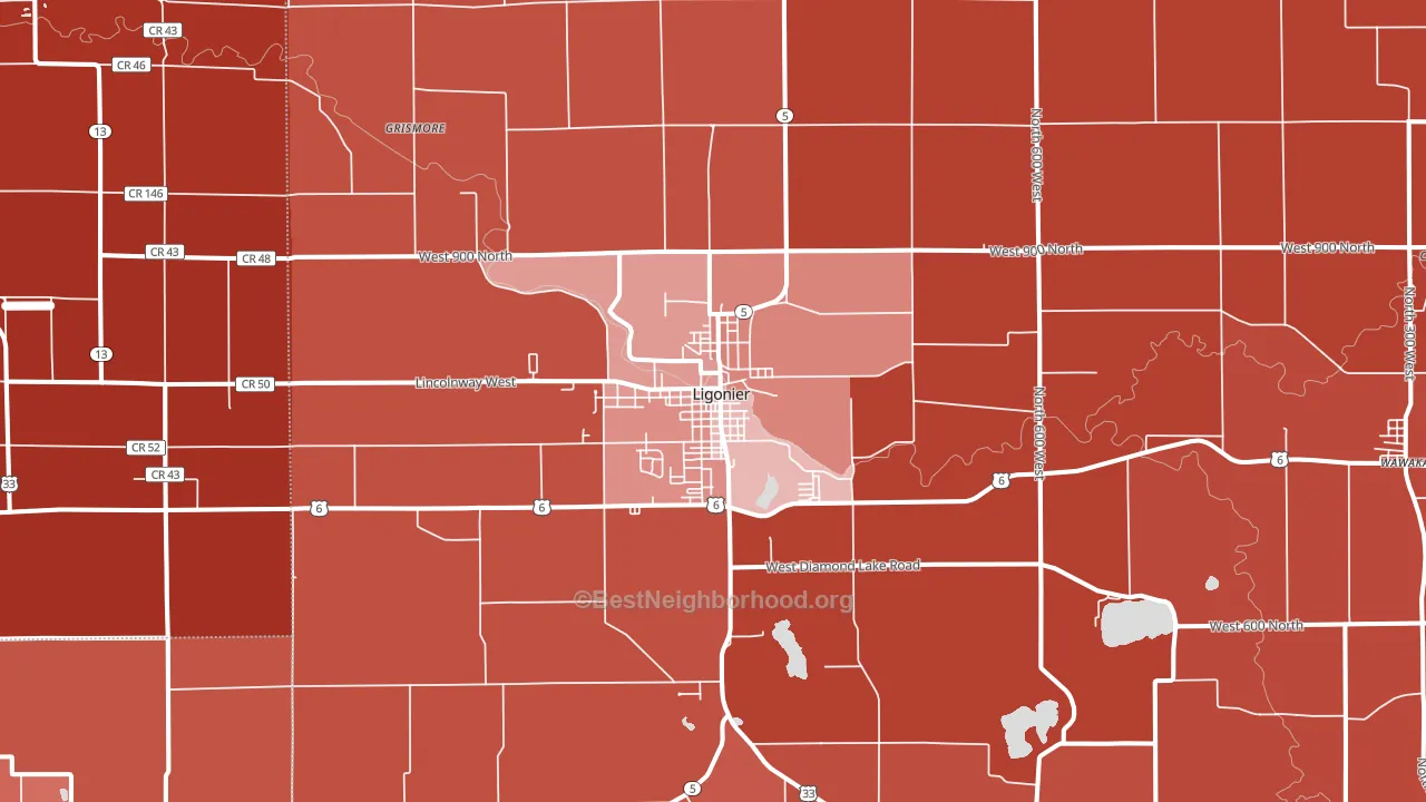 Ligonier, IN block-group political-lean map