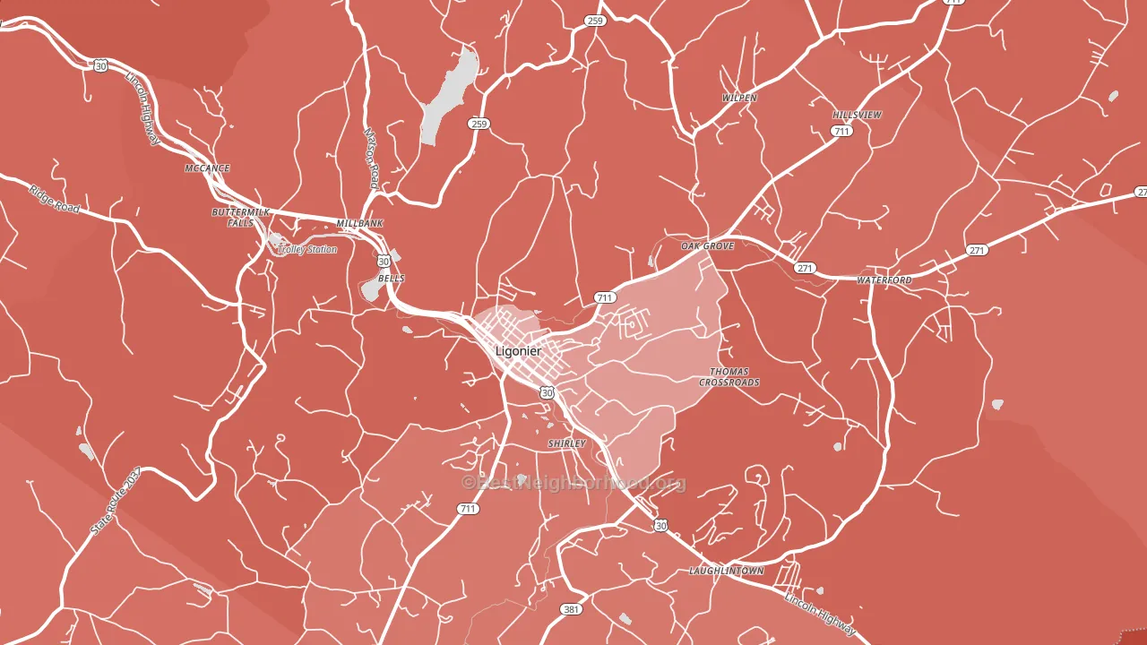 Ligonier, PA block-group political-lean map