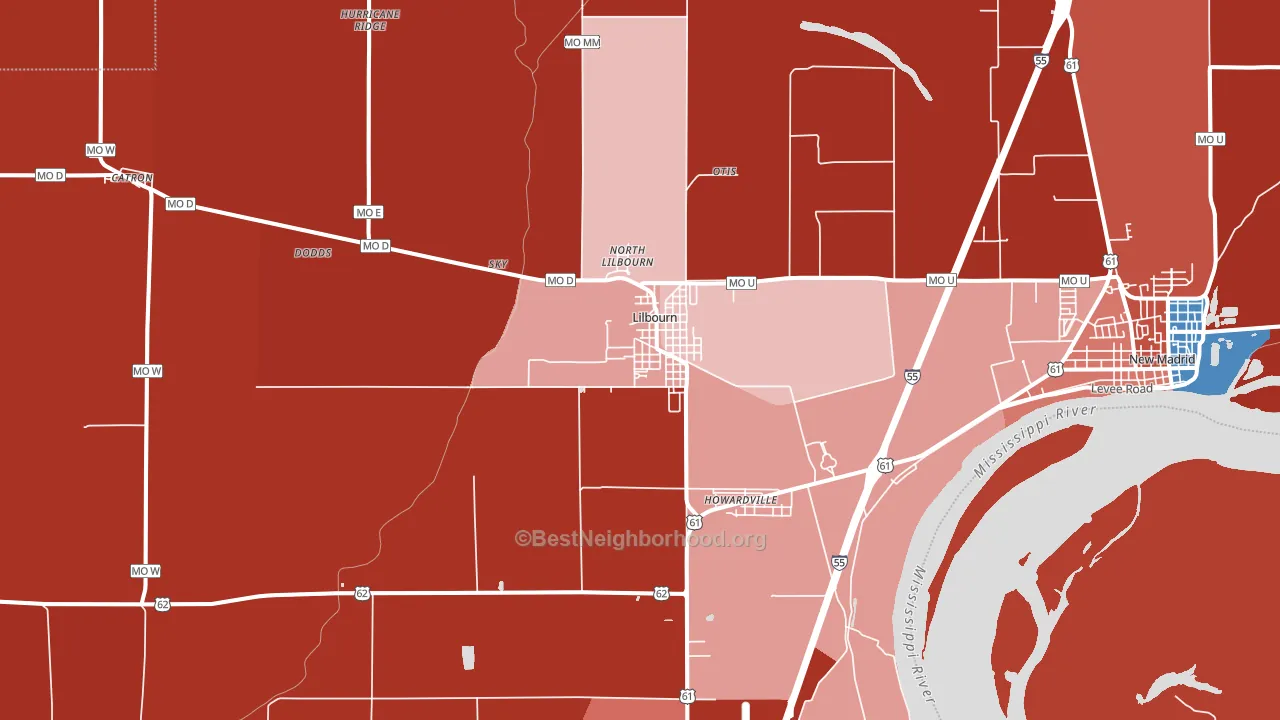 Lilbourn, MO block-group political-lean map