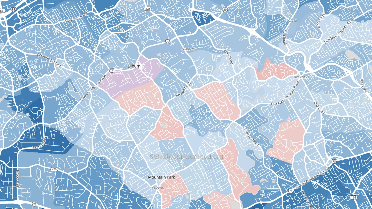 Lilburn, GA block-group political-lean map
