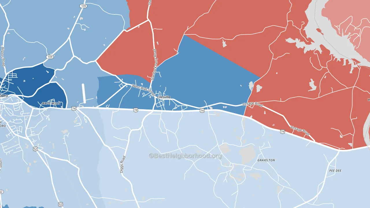 Lilesville, NC block-group political-lean map