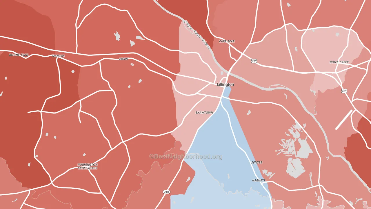 Lillington, NC block-group political-lean map