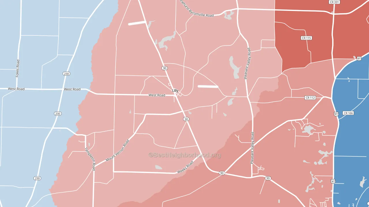 Lilly, GA block-group political-lean map