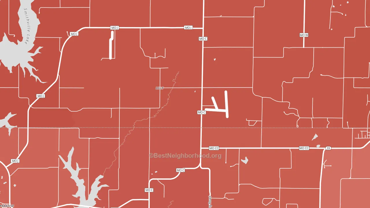 Lilly, MO block-group political-lean map