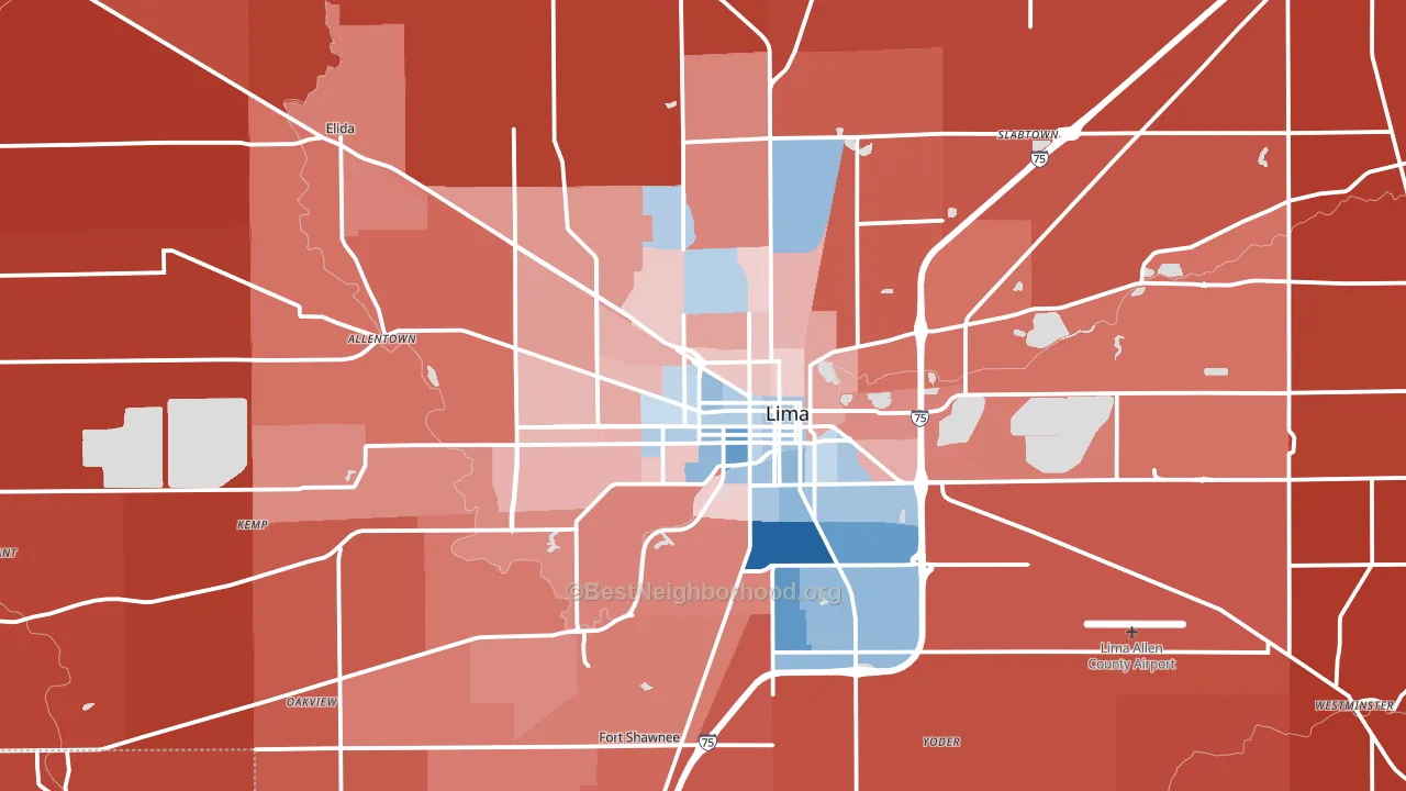 Lima, OH block-group political-lean map