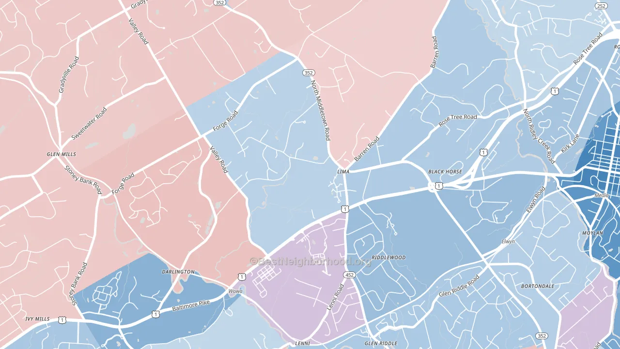 Lima, PA block-group political-lean map