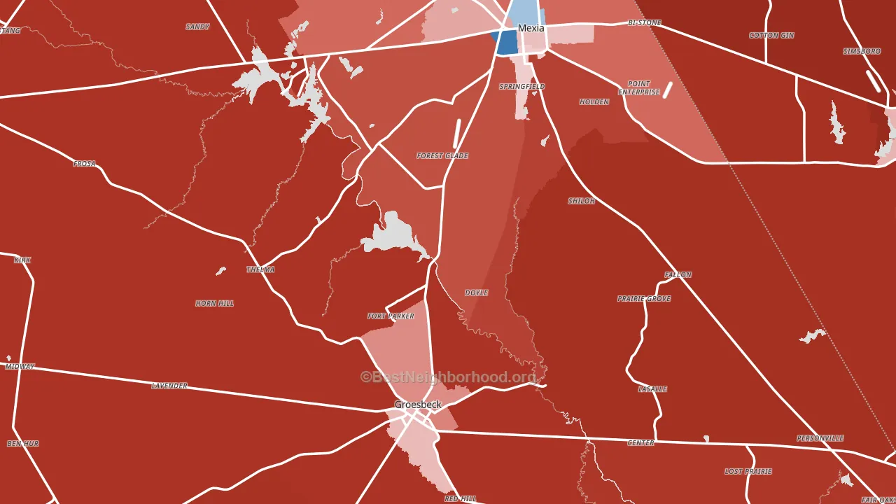 Limestone County, TX block-group political-lean map