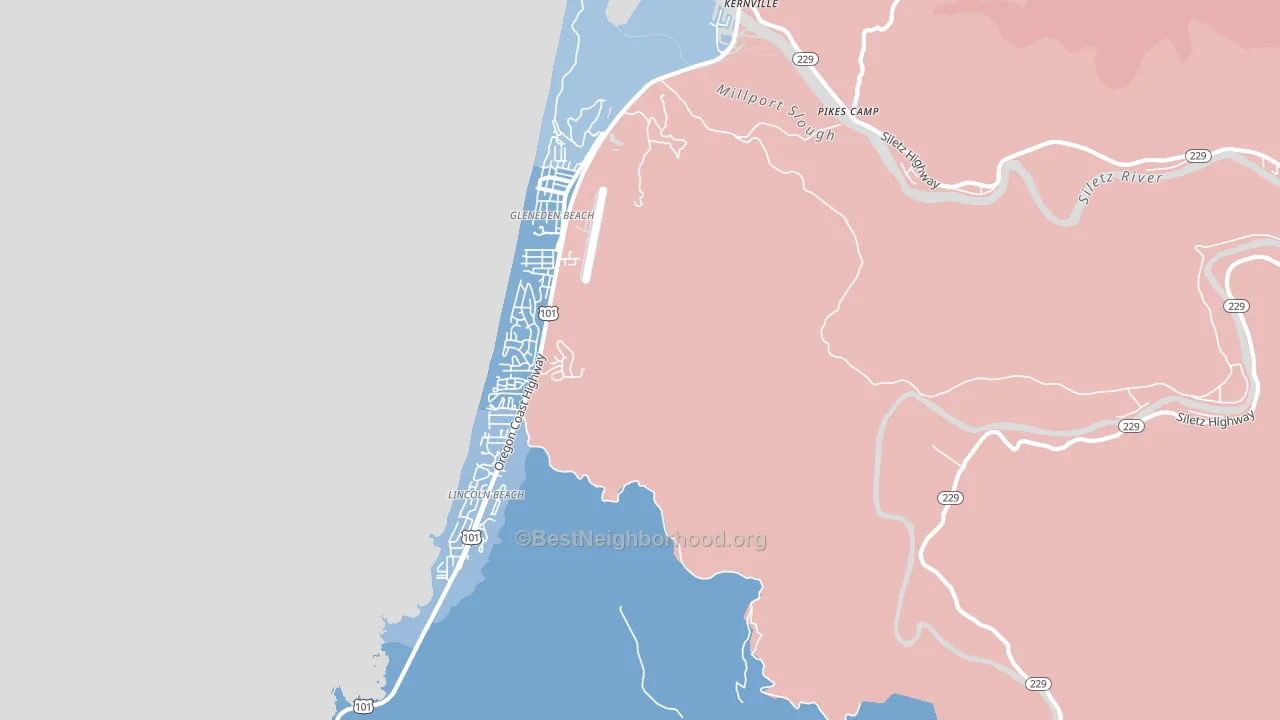 Lincoln Beach, OR block-group political-lean map