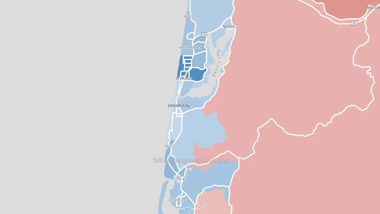 Lincoln City, OR block-group political-lean map