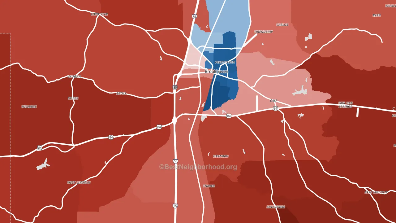 Lincoln County, MS block-group political-lean map
