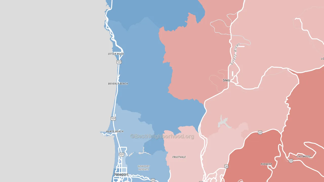 Lincoln County, OR block-group political-lean map
