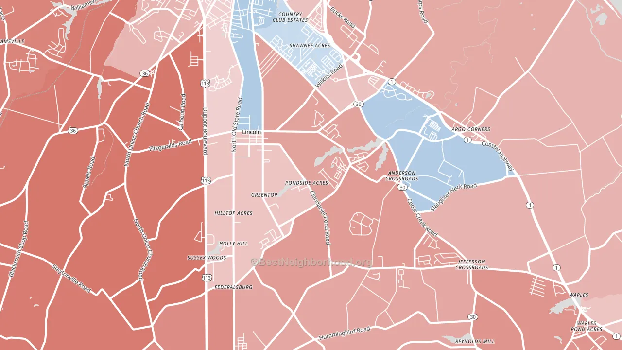Lincoln, DE block-group political-lean map
