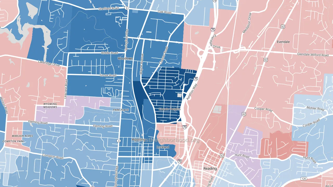 Lincoln Heights, OH block-group political-lean map
