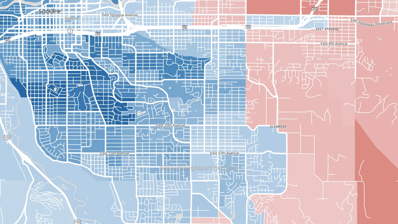 Lincoln Heights, Spokane, WA block-group political-lean map