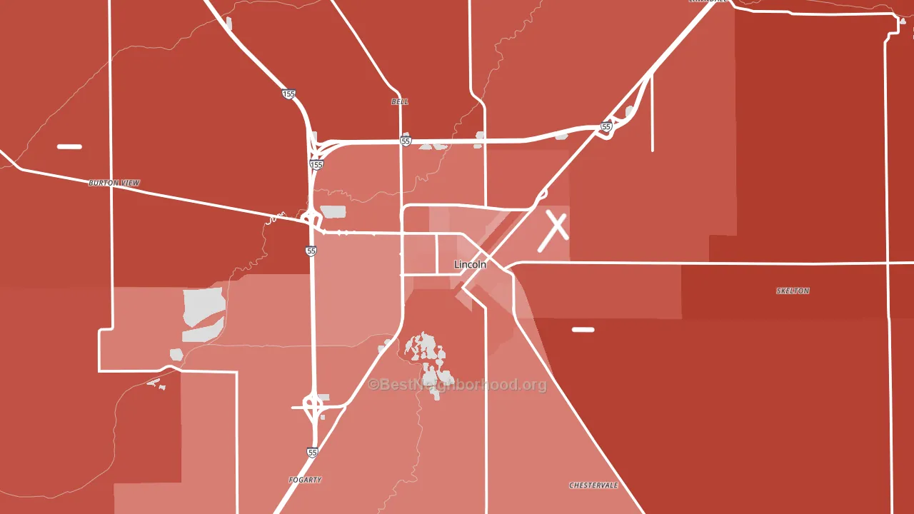 Lincoln, IL block-group political-lean map
