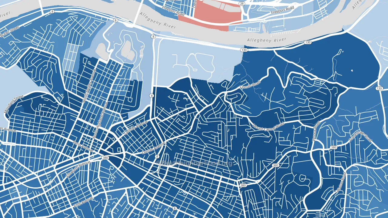 Lincoln-Lemington-Belmar, Pittsburgh, PA block-group political-lean map