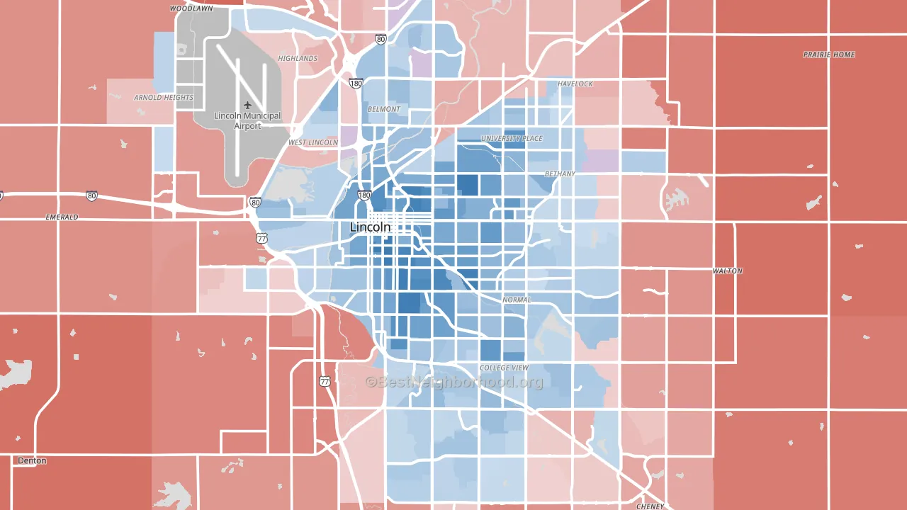Lincoln, NE block-group political-lean map