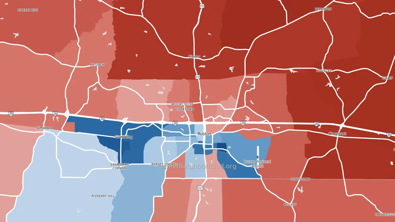 Lincoln Parish, LA block-group political-lean map