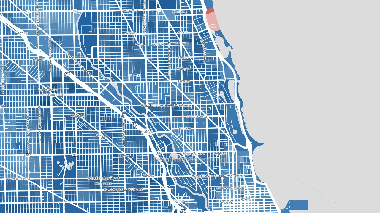Lincoln Park, Chicago, IL block-group political-lean map