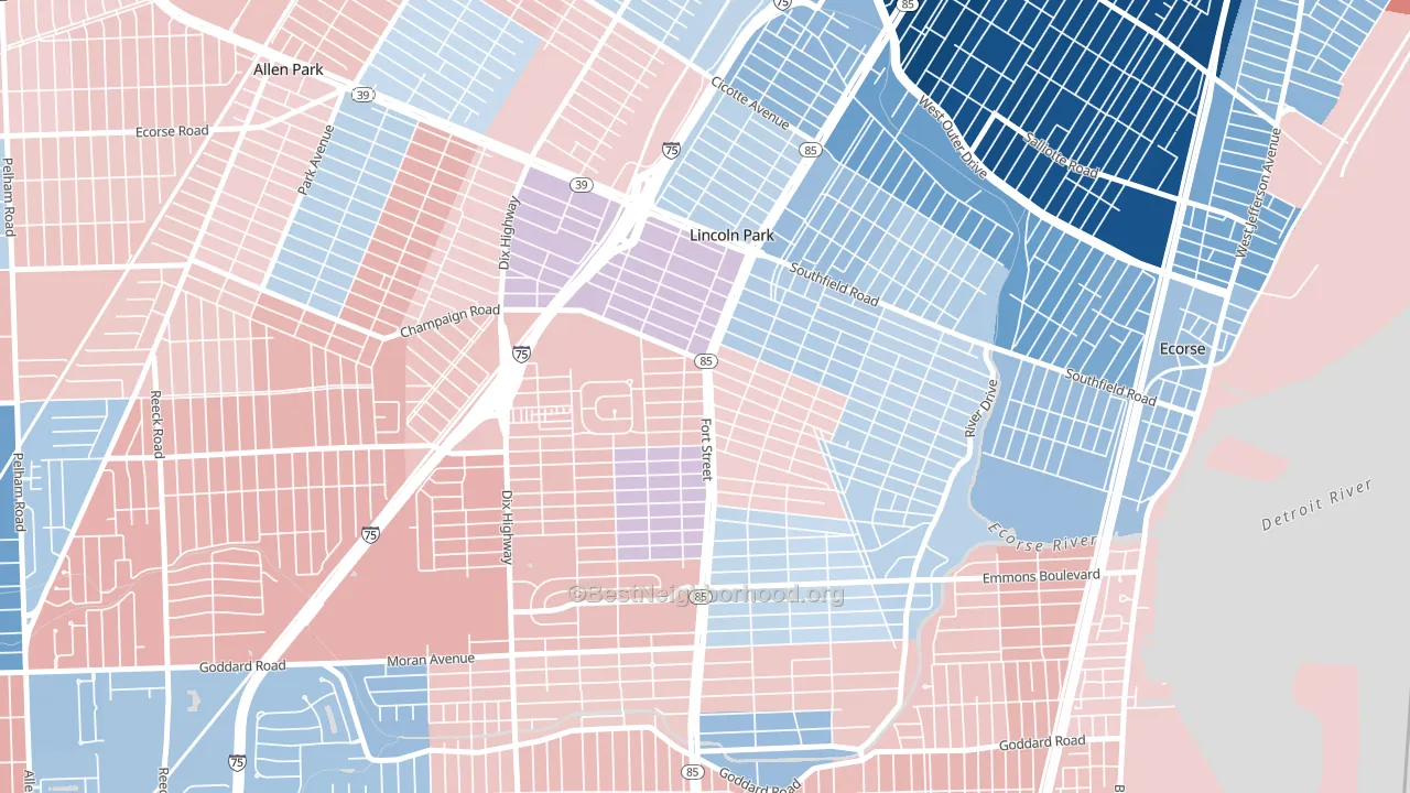 Lincoln Park, MI block-group political-lean map