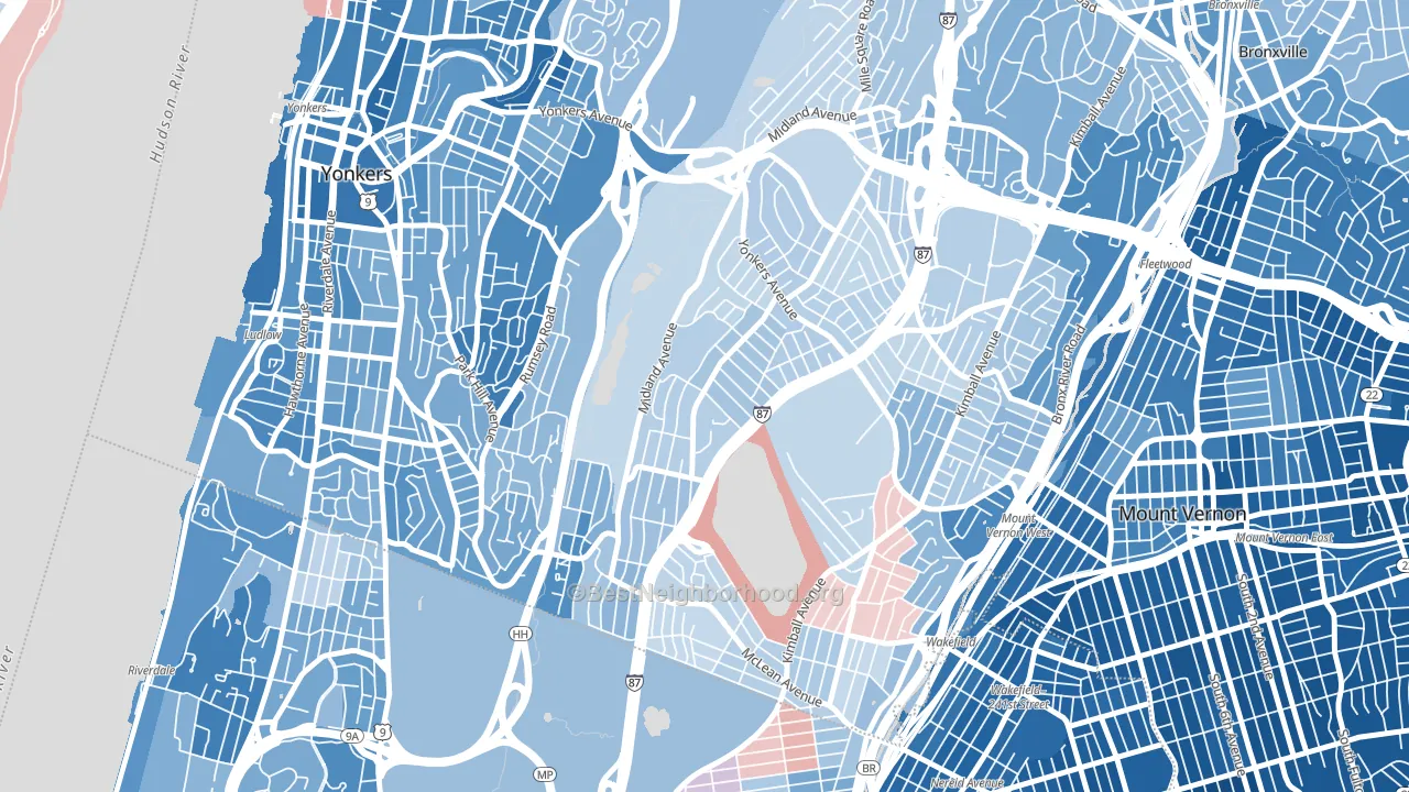 Lincoln Park, Yonkers, NY block-group political-lean map