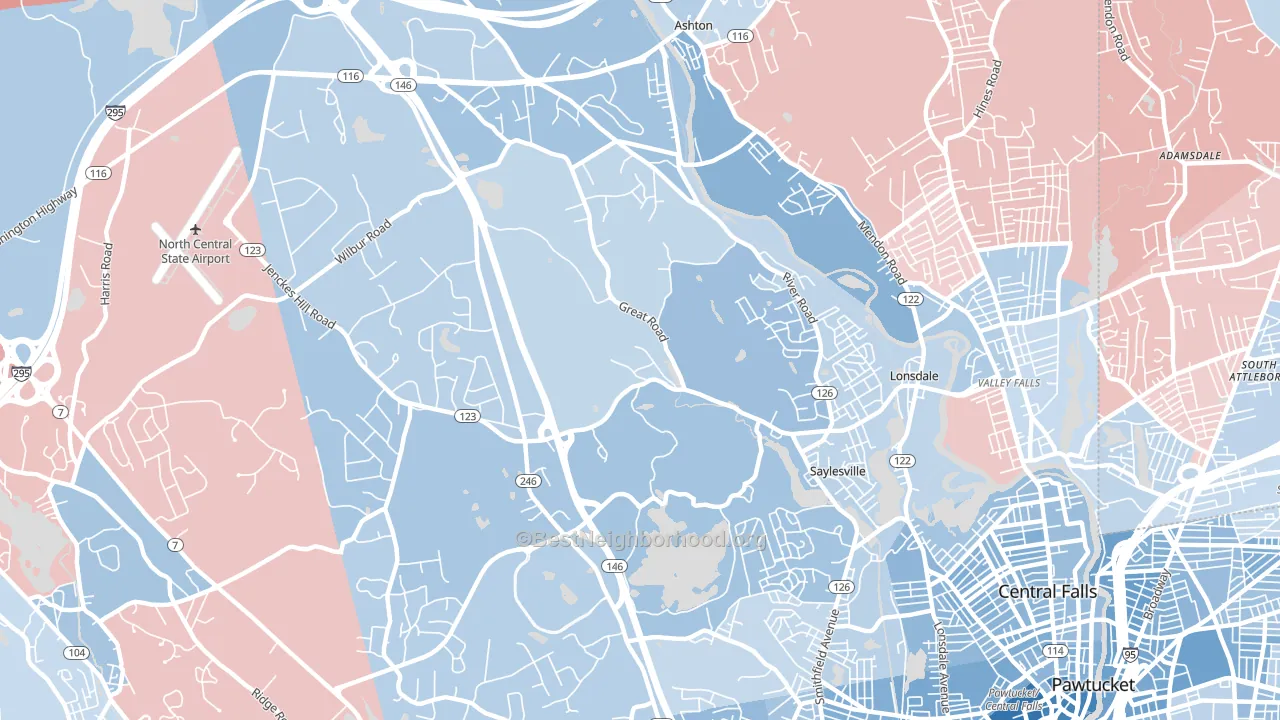 Lincoln, RI block-group political-lean map