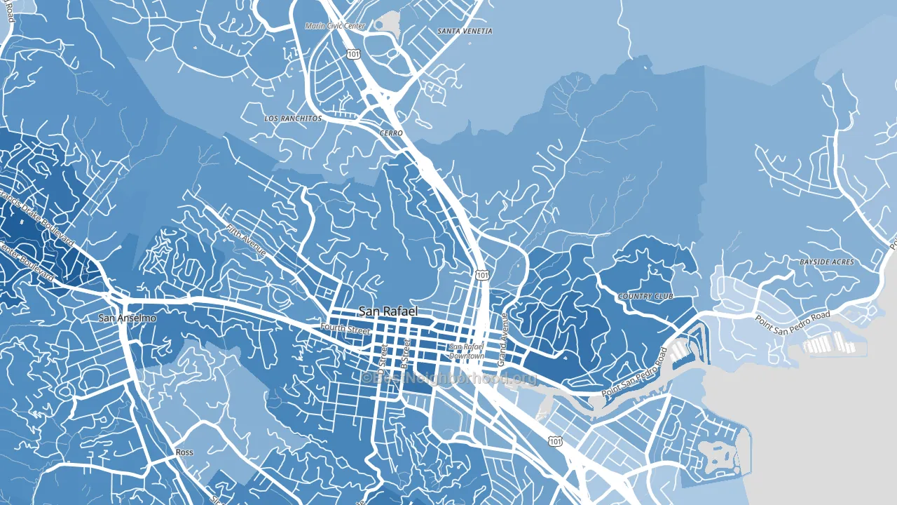 Lincoln, San Rafael, CA block-group political-lean map