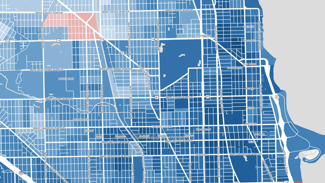 Lincoln Square, Chicago, IL block-group political-lean map