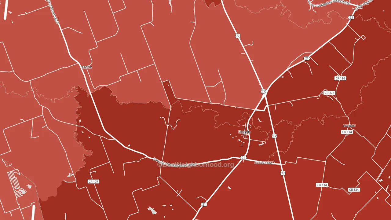 Lincoln, TX block-group political-lean map