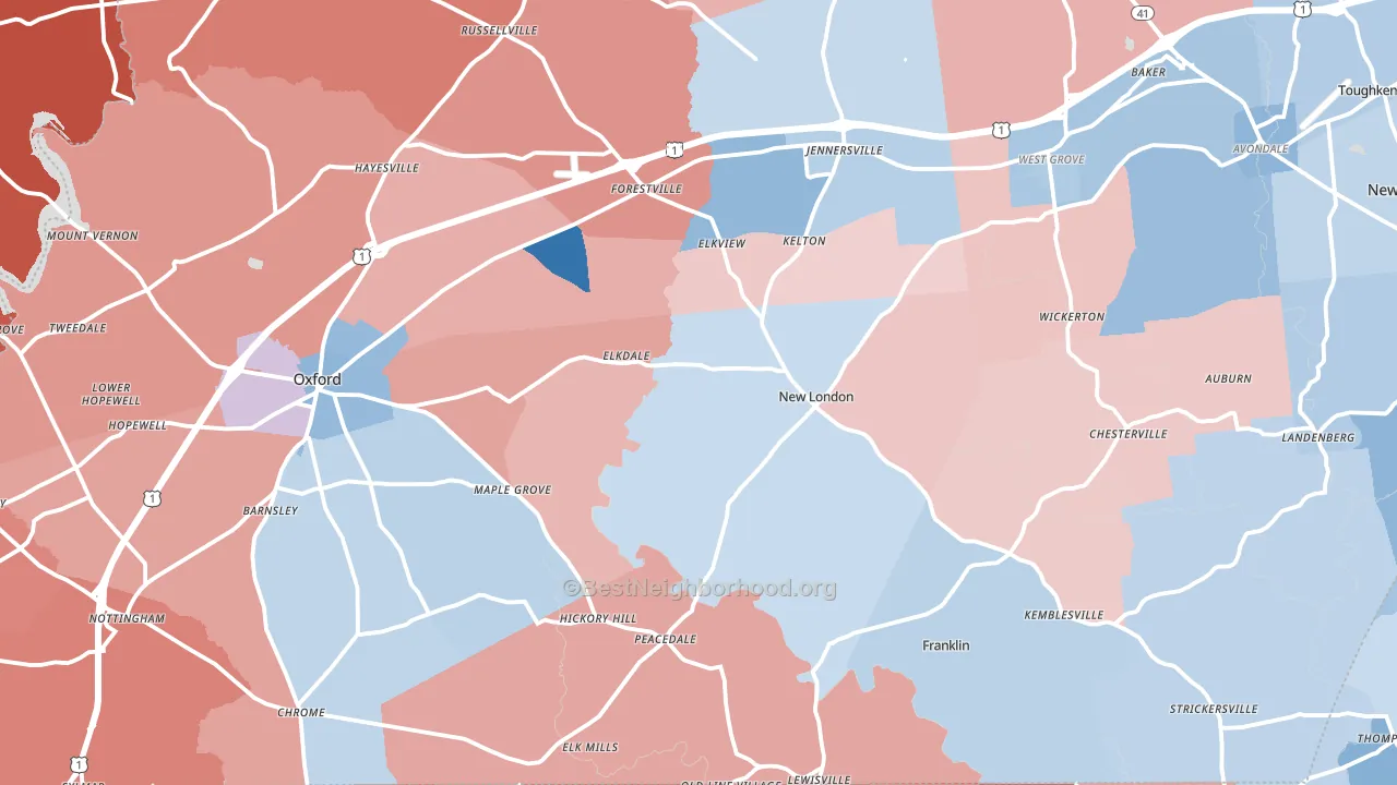 Lincoln University, PA block-group political-lean map