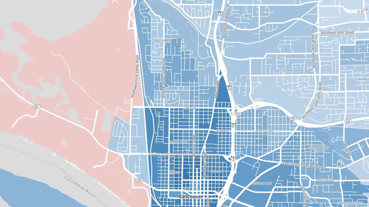 Lincoln, Vancouver, WA block-group political-lean map