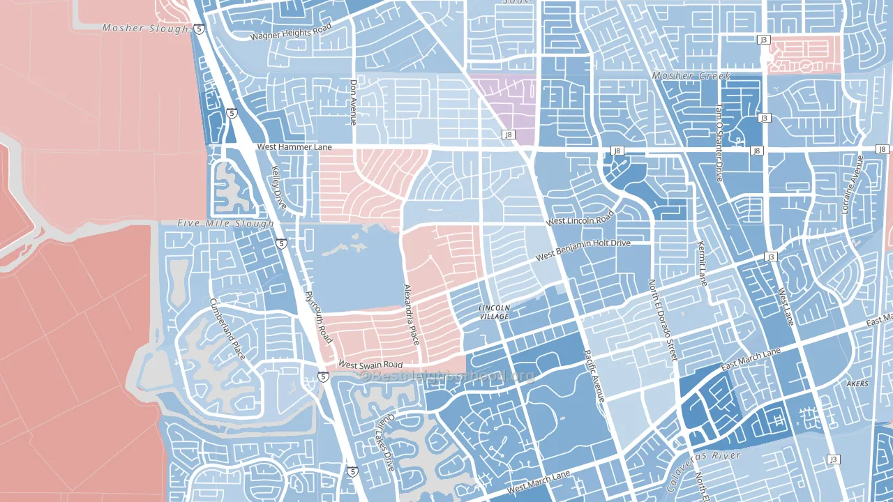 Lincoln Village Proper, Stockton, CA block-group political-lean map