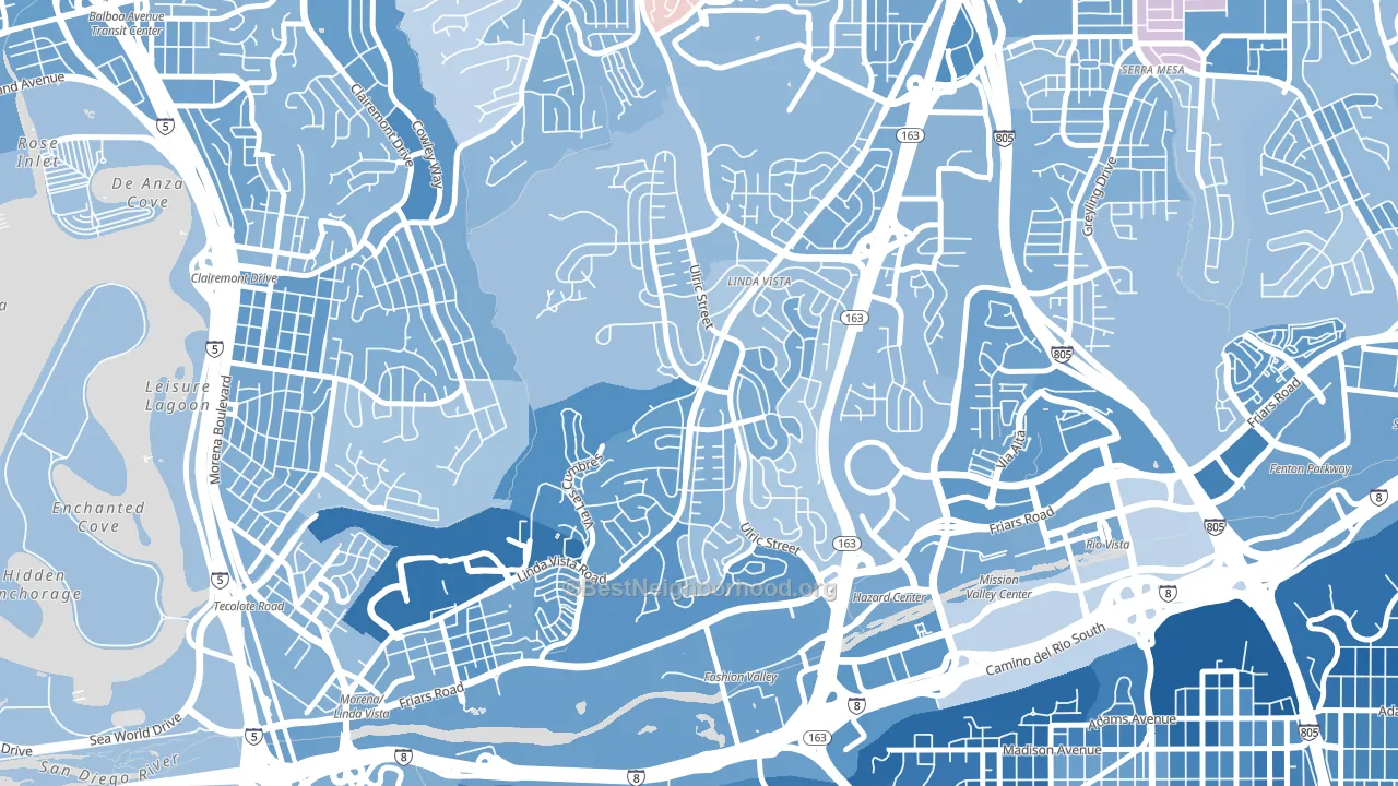 Linda Vista, San Diego, CA block-group political-lean map