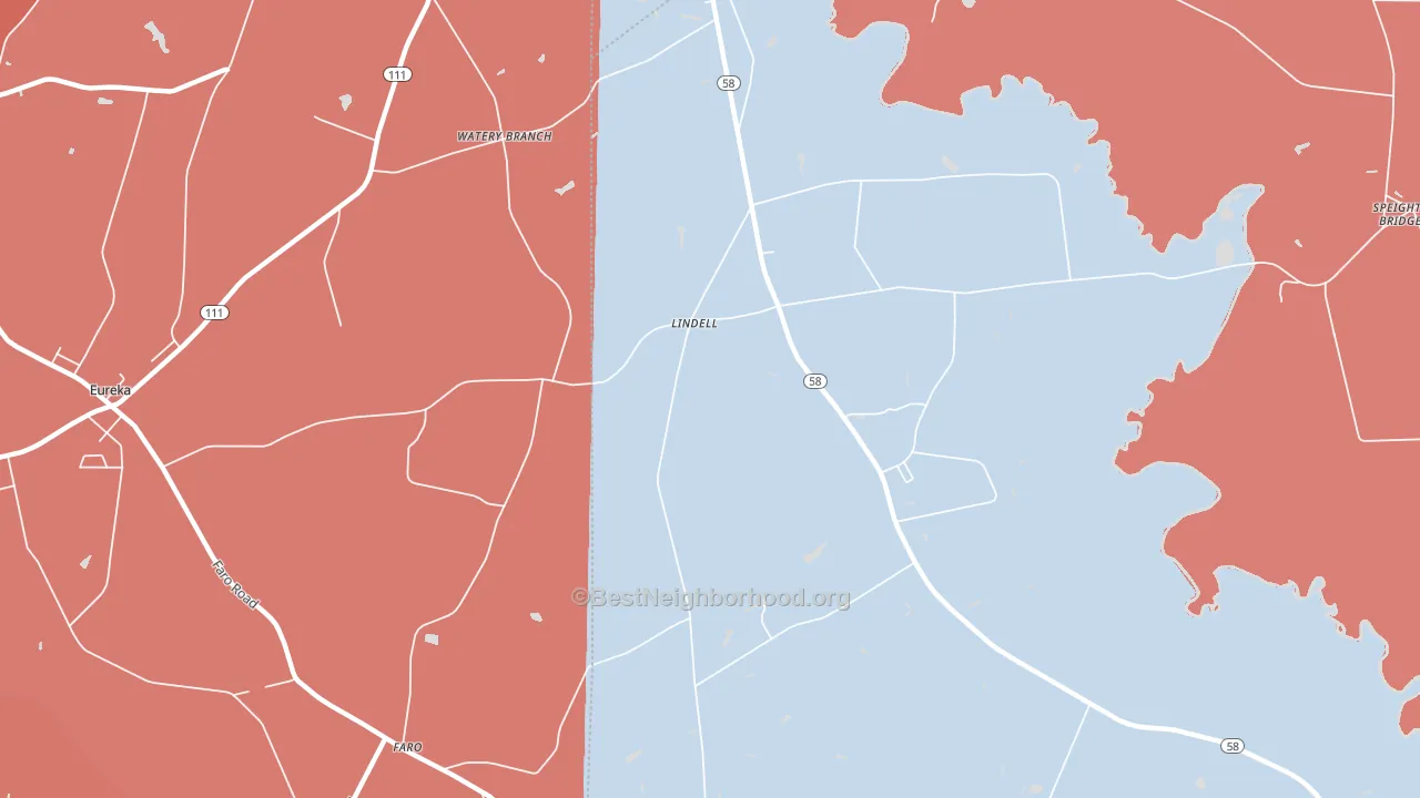 Lindell, NC block-group political-lean map