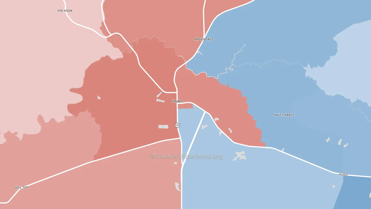 Linden, AL block-group political-lean map