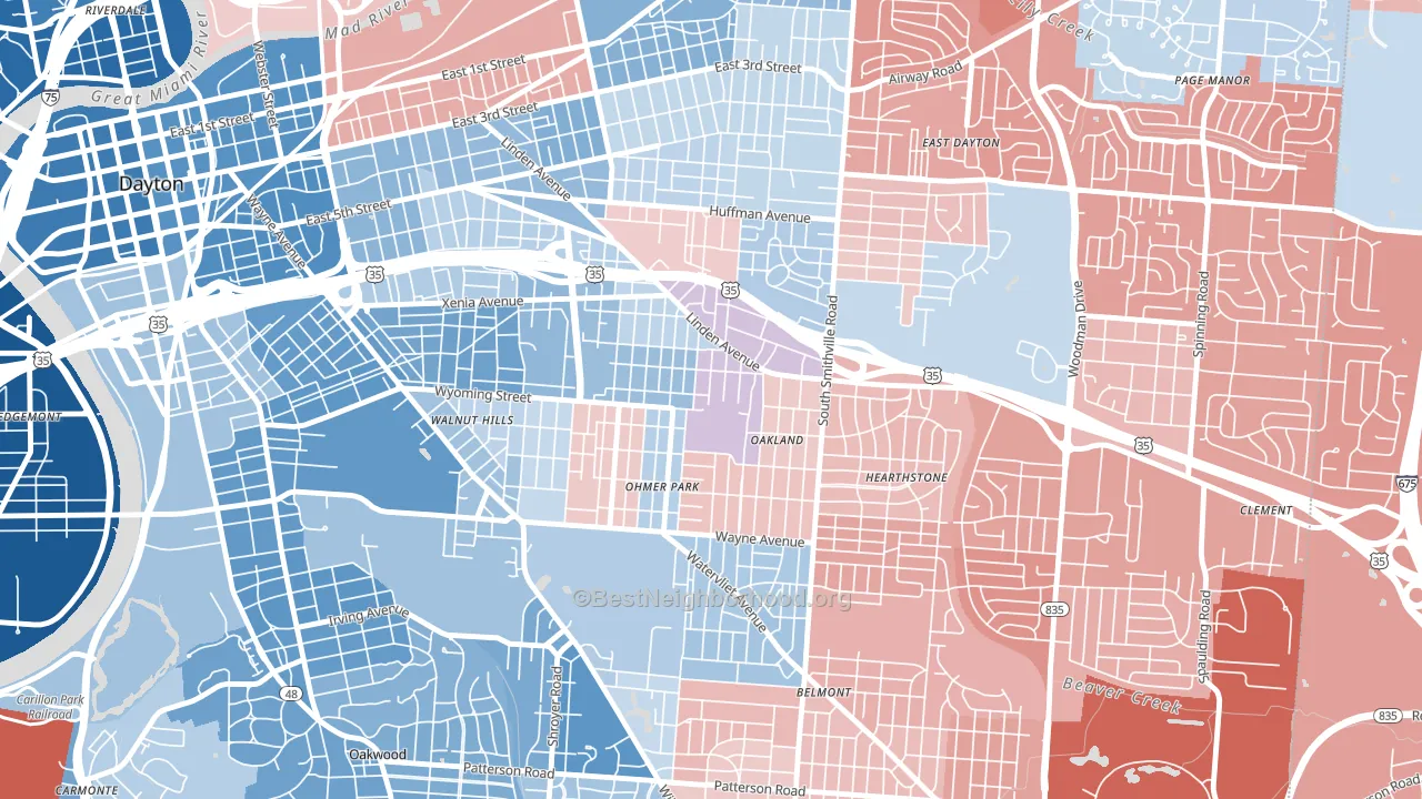 Linden Heights, Dayton, OH block-group political-lean map