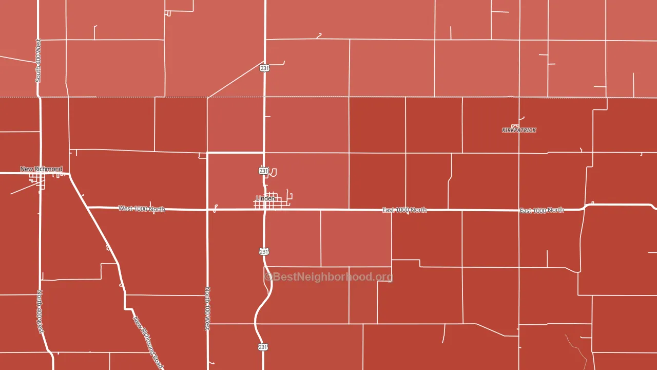 Linden, IN block-group political-lean map