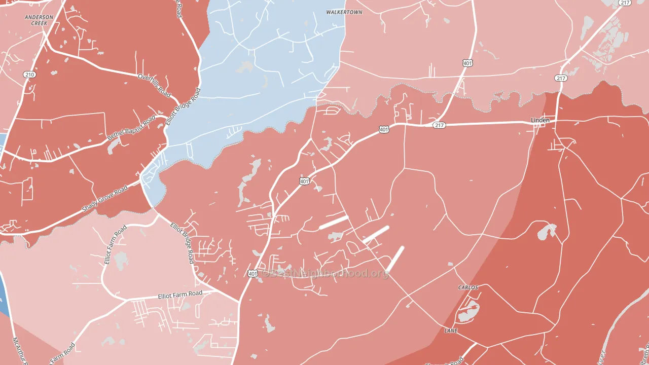 Linden, NC block-group political-lean map