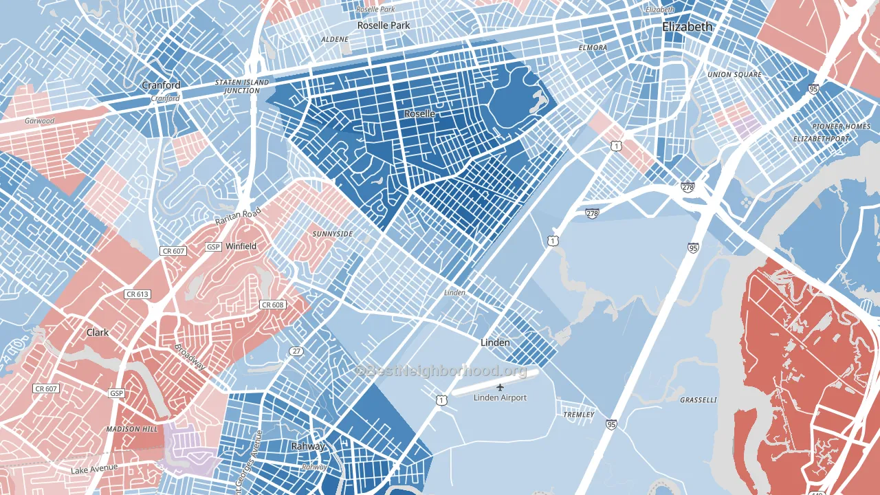 Linden, NJ block-group political-lean map